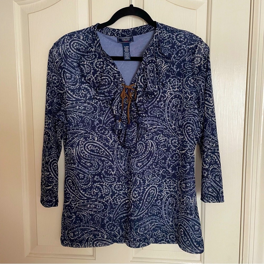 Chaps Lace-Up Front Lined 3/4” Sleeve Blouse size XL